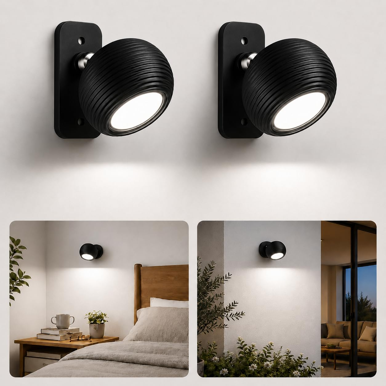 2 X Aplique de Pared LED Recargable Sin Cable AURI CX02 | Aplique táctil regulable, magnético, giratorio 360 grados, sin cable