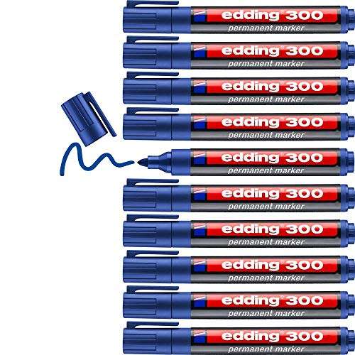10 rotuladores edding 300 marcador permanente - Azul -resistente al agua, de secado rápido.