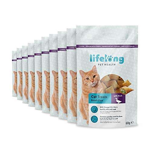 10x 60g. Amazon Brand - Lifelong Premios para el cuidado del aliento de su gato.
