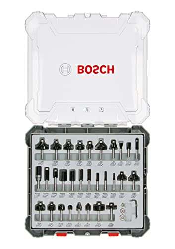 Bosch Professional Set Mixto de Brocas Fresadoras de 30 Piezas (para madera, vástago de Ø 8 mm