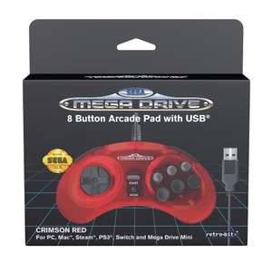 Official Sega Mega Drive USB Controller 8-Button Arcade Pad for Sega Genesis Mini, Switch, PC, Mac, Steam, RetroPie, Raspberry Pi - USB Port