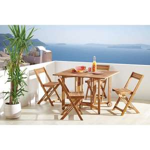 Conjunto de balcón en madera de acacia, integrado por 4 sillas y 1 mesa