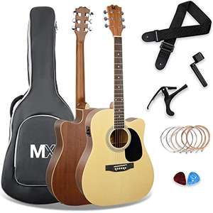 Pack de guitarra electroacústica premium de tamaño estándar con cortadura y tapa anterior de abeto en color natural