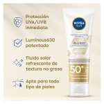 NIVEA SUN Fluido Facial FP50+ (1 x 40 ml), crema con protección solar, protector antimanchas con ácido hialurónico