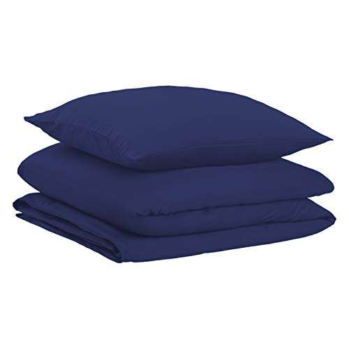 Juego de ropa de cama con funda de edredón, de satén, 140 x 200 cm / 65 x 65 cm x 1, Azul oscuro Visita la Store de Amazon Basics