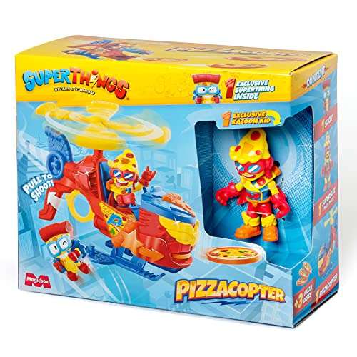 SUPERTHINGS RIVALS OF KABOOM Pizzacopter, Helicóptero de con Lanzador de Discos de Pizza