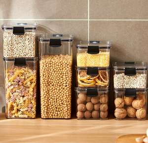 Caja de plástico sellada para almacenamiento de alimentos, tarros secos con tapa para cereales, dulces, nevera,