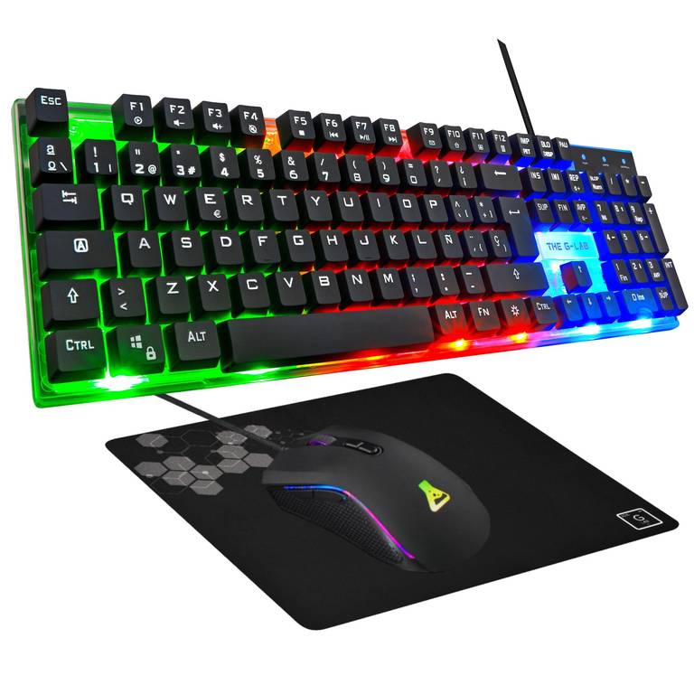 G-Lab Combo Yttrium – Pack Teclado y Raton Gaming, Combo 3 en 1 con Teclado Gaming QWERTY, 105 Teclas, Ratón Gamer 2600 dpi, Alfombrilla