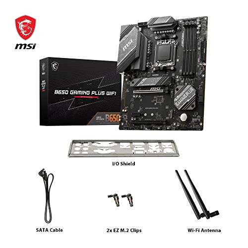 Placa Base Msi B650 Gaming Plus Wi-Fi - Compatible con Ryzen Serie 7000, AM5, DDR5 6400+MHz/OC, 2 x PCIe 4.0 x16, 2 x M.2 Gen4,Wi-Fi 6E, ATX