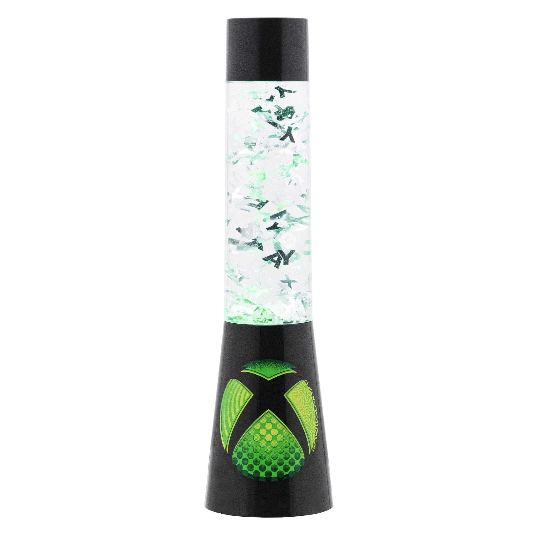Lámpara de líquido con purpurina Xbox con iconos de controlador flotantes - Mercancía oficial de Microsoft, luz nocturna.