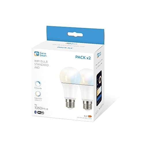 Pack 2 Bombilla LED Inteligente Wifi Estándar A60, 11W (equivale a 75W de incandescencia), E27, CCT, Intensidad regulable, Programable