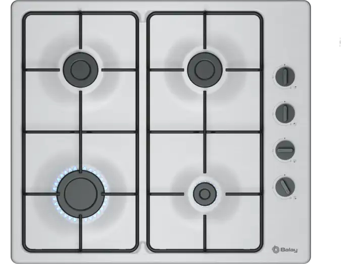 Placa de gas - Balay 3ETX464BB, 4 zonas, 26 cn Zona grande, Gas butano, 58 cm, Acero