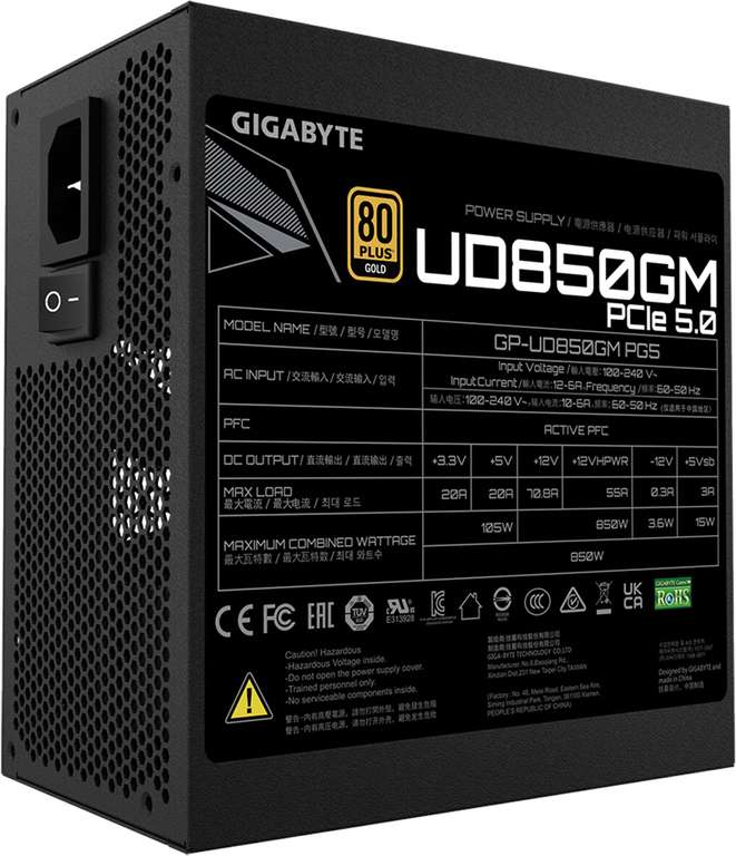 Gigabyte UD850GM PG5 850W 80 Plus Gold Full Modular (PCIe 5.0) - Fuente de alimentación