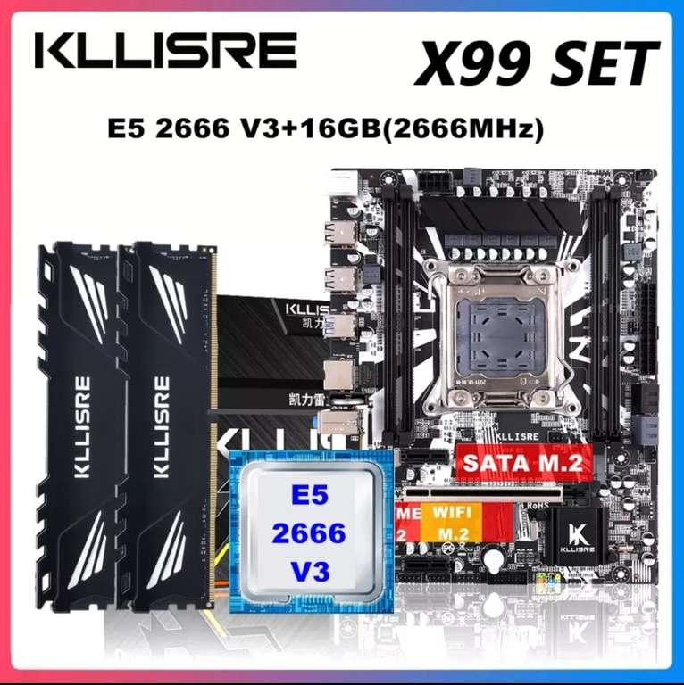 Kllisre-kit combinado de placa base X99, XEON E5 2666 V3 LGA 2011-3 CPU 2 piezas X 8GB = 16GB, 2666MHz, memoria DDR4