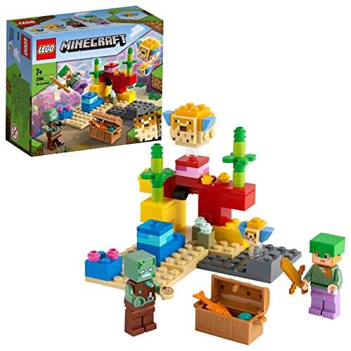 LEGO 21164 Minecraft El Arrecife de Coral, Juguete de Construcción Reconfigurable, Mini Figuras de Alex y Zombie