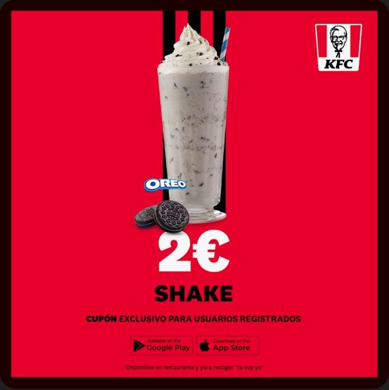 KFC Shake de Oreo (Cupón al registrarse en la App de KFC)
