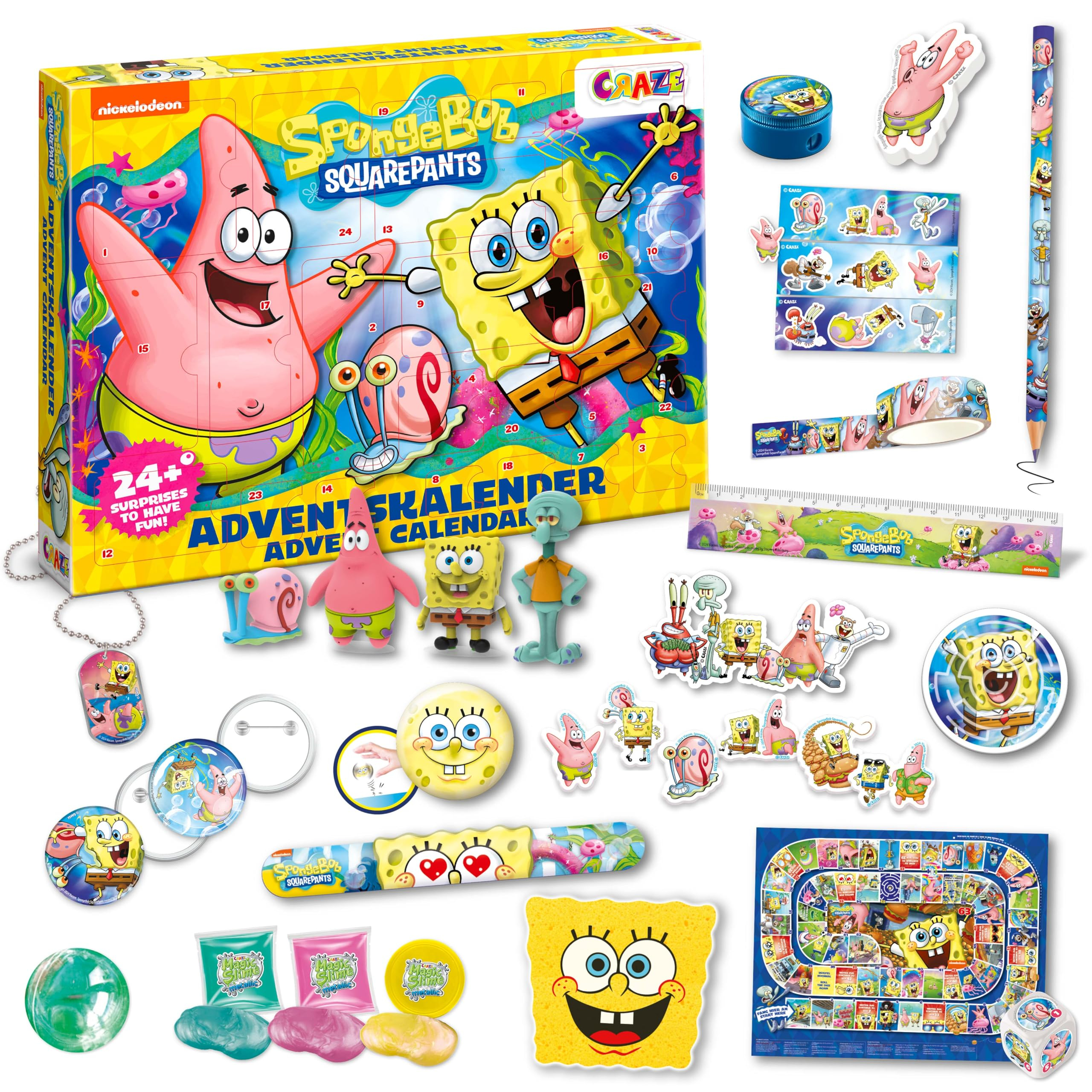 Craze Calendario de Adviento Infantil Bob Esponja - Calendario de Adviento para Niños y Niñas con Juguetes y Accesorios de Bob Esponja