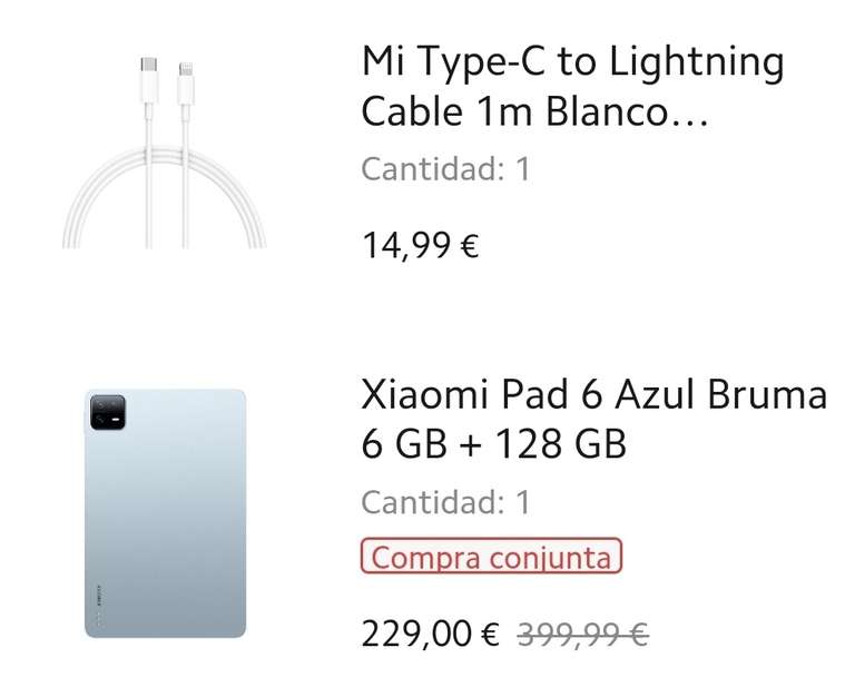 Xiaomi Pad 6 (6 GB 128 GB) + Cable Usb-C 1m [164€ con Mi Points]