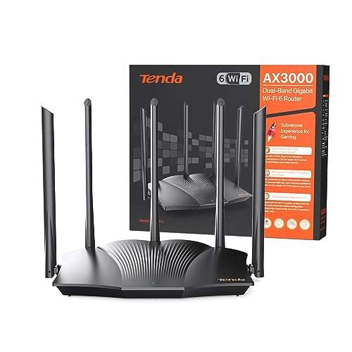 Tenda RX12 Pro, Router Wi-Fi 6 AX3000, Doble Banda 2.4Ghz/5Ghz, 4 Puertos Gigabit, 5 Antenas 6dBi, Mesh, Soporte de VPN/WPA3/WPS/Repetidor