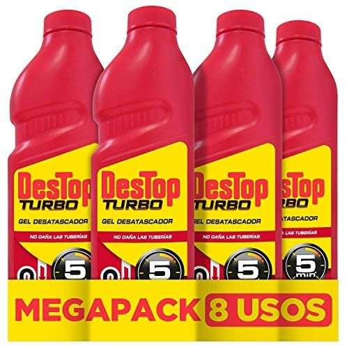 Destop Turbo - Desatascador para Tuberías Superconcentrado, formato gel - Pack de 4 Unidades, Hasta 8 Dosis