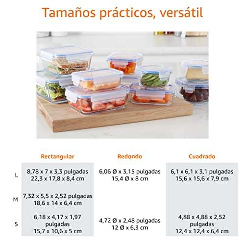 Amazon Basics - Recipientes de cristal para alimentos, con cierre 20 piezas (10 envases + 10 tapas), sin BPA