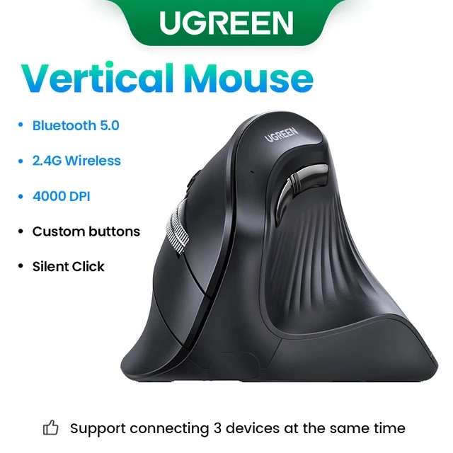 UGREEN-ratón Vertical inalámbrico con Bluetooth 5,0, 2,4G, ergonómico, 4000DPI, 6 botones de silencio