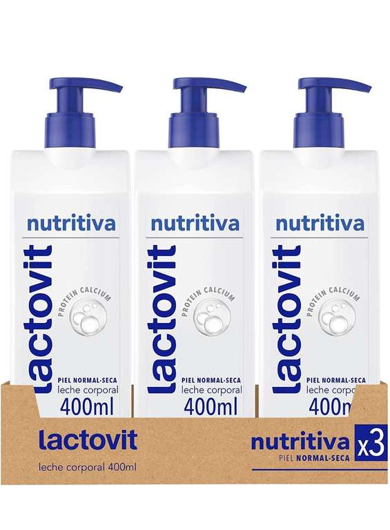 Lactovit 3x400ml Leche Corporal Nutritiva con Protein Calcium y Manteca de Karité, para Pieles Normales y Secas