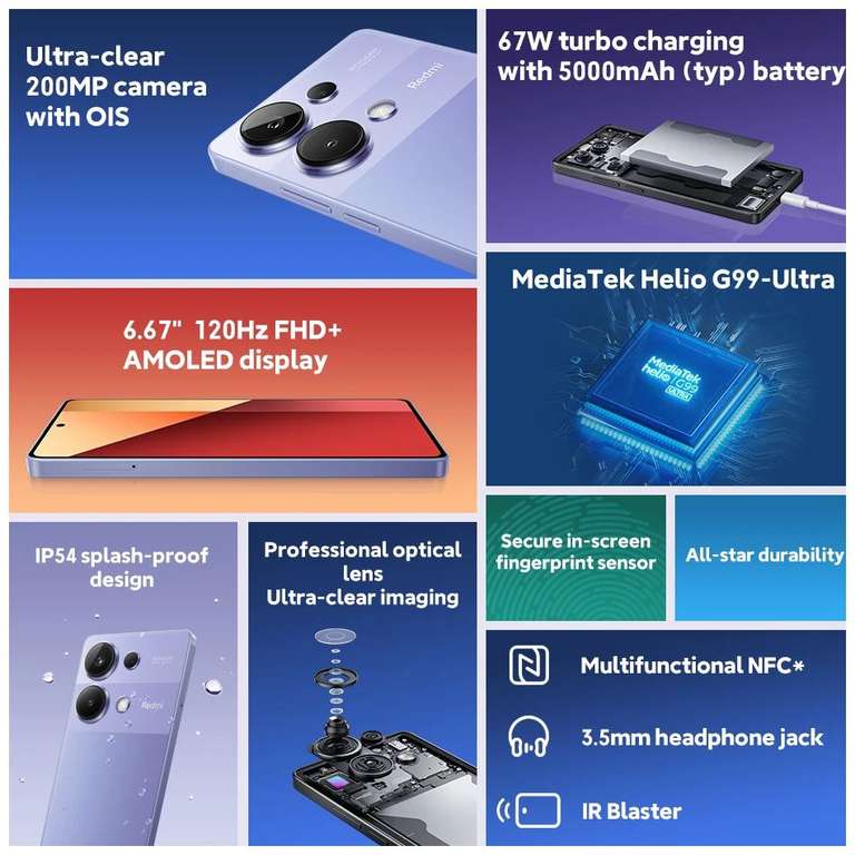 Versión global Xiaomi Redmi Note 13 Pro 4G 8GB 256GB NFC, MediaTek, Helio G99, 5000mAh, carga de 67W