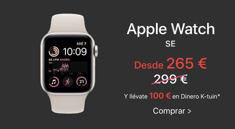 100€ Ktuin + Apple Watch SE GPS Caja 40mm Aluminio Plata
