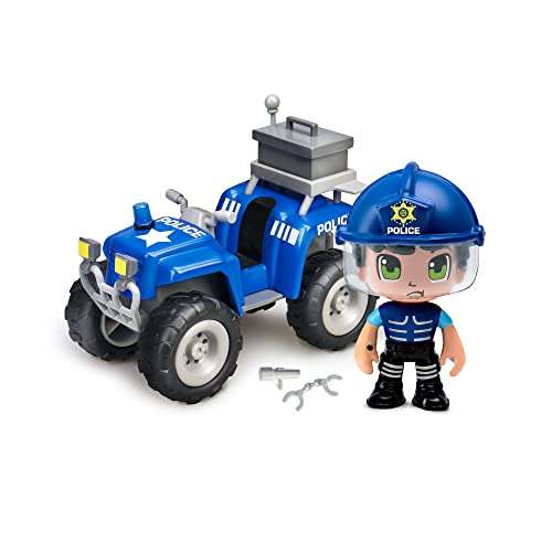 Pinypon Action - Pack de Vehículos con quad, coche y moto, y 3 figuras diferentes 2 muñecos policías y un ladrón,