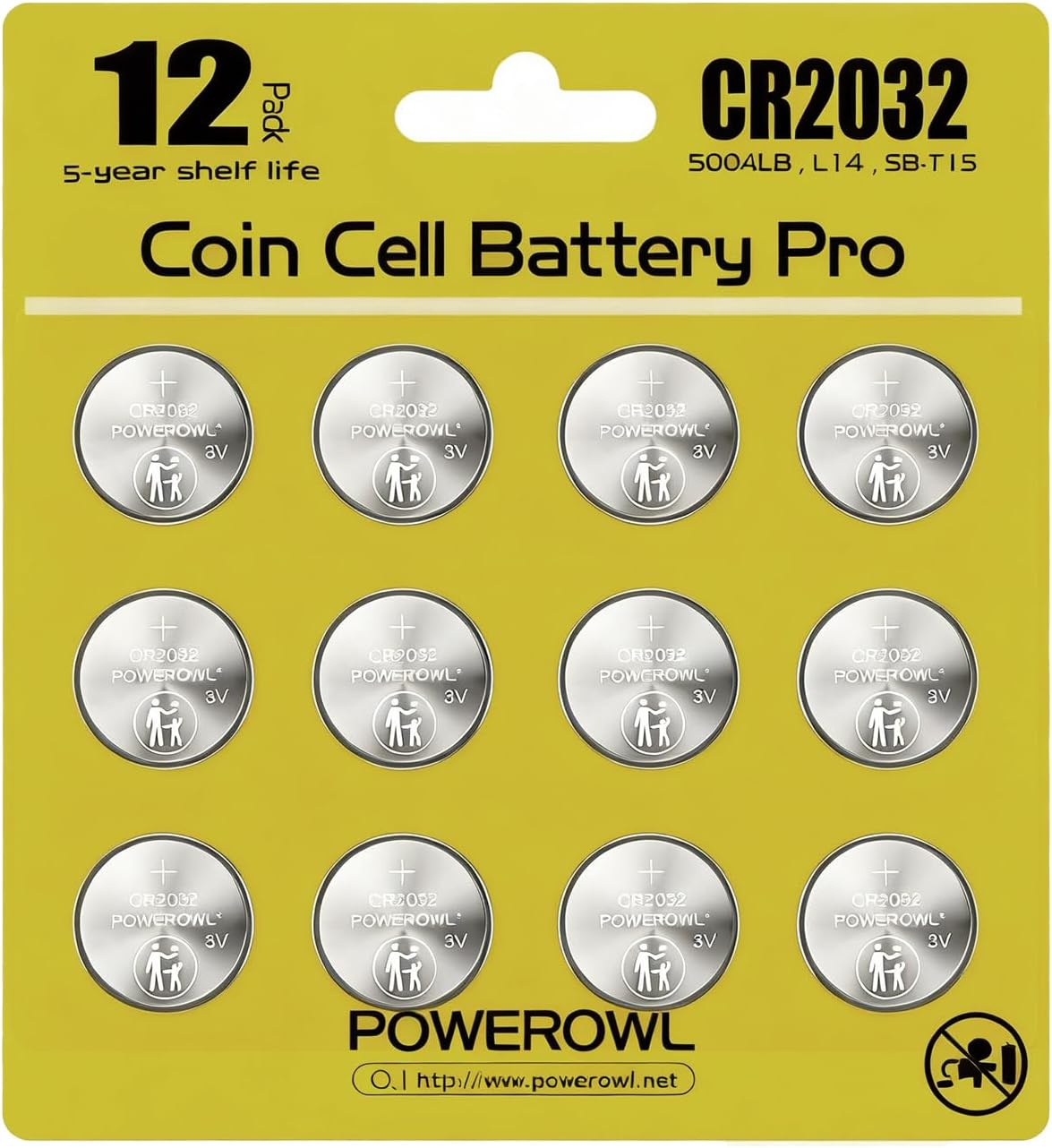 CR2032, POWEROWL Pilas CR2032 de Botón de Litio 3V para Llaves de Coche, Mandos a Distancia, Reloj, Reloj de Pulsera y GPS, Paquete de 12