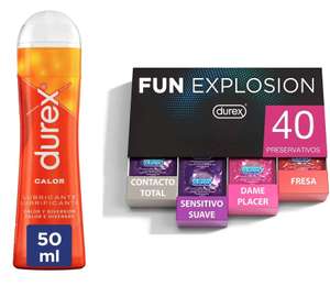Durex - Lote Fun Explosion, Pack 40 Preservativos + Lubricante Efecto Calor 50 ml