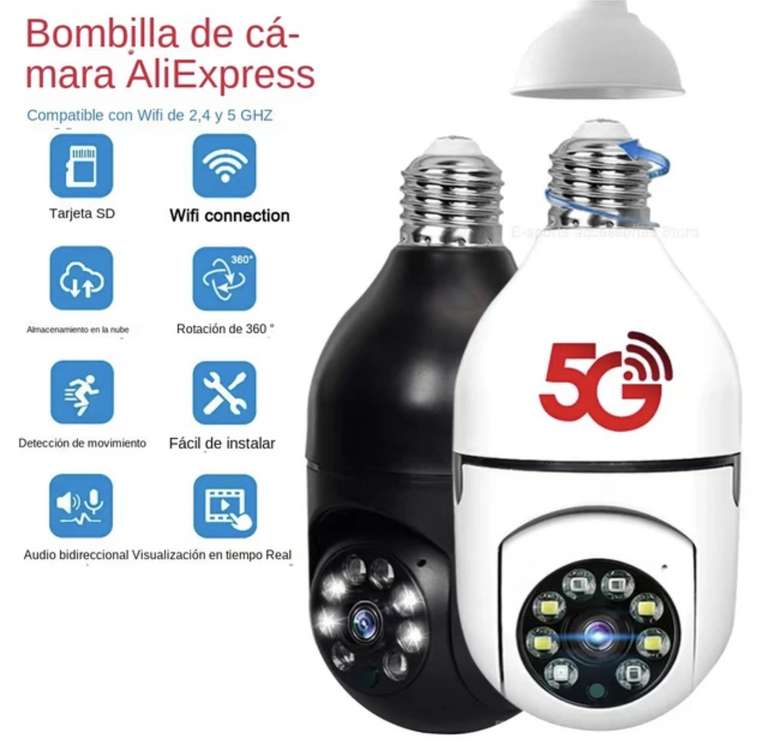 Cámara de vigilancia inalámbrica 5G con Wifi, ampolla E27 de 200W