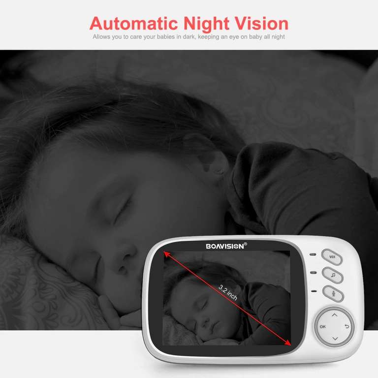Video monitor para bebé 2.4G, cámara de seguridad para niñera inalámbrica con LCD de 3.2 pulgadas (DESDE ESPAÑA)