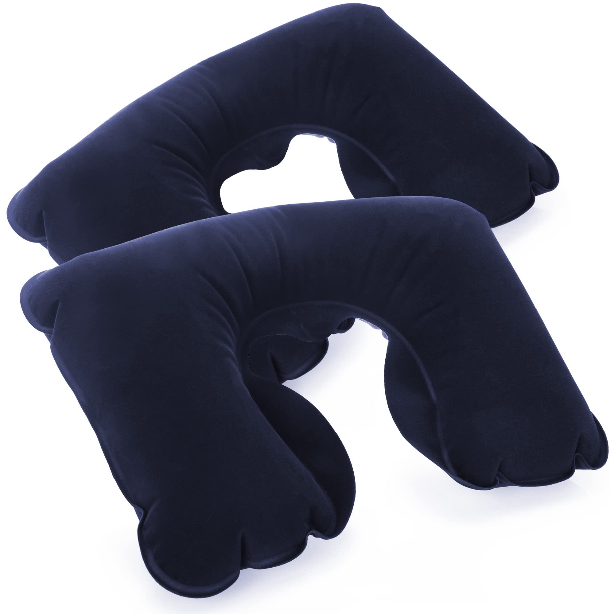 com-four 2X Almohadas de Viaje Inflables | ergonómicas para cuello, ideales para avión, coche y tren, cómodas y fáciles de inflar