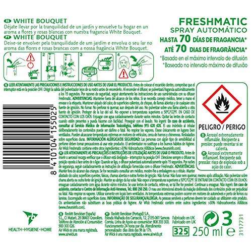 Air Wick Eléctrico - Recambios de Ambientador, Esencia Para Casa Con Aroma a White Bouquet, Verde, 250 ml (Paquete de 6)