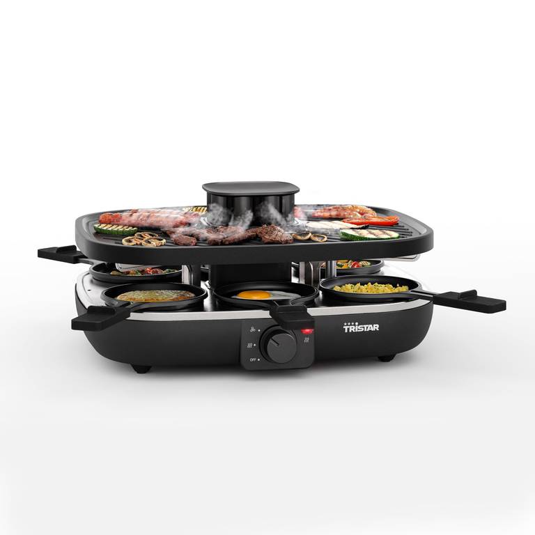 Tristar Raclette Clean Air, 1100 W, Para 6 Personas, Sistema de Filtración de Aire, Sin Olores