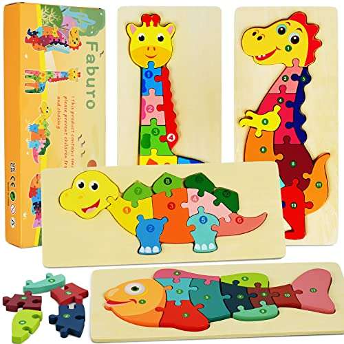 Faburoo 4pz Puzzles de Madera Educativos Bebé niños 3 4 5 6 años, Rompecabezas de Madera Bebe Puzzle Preescolar » Chollometro