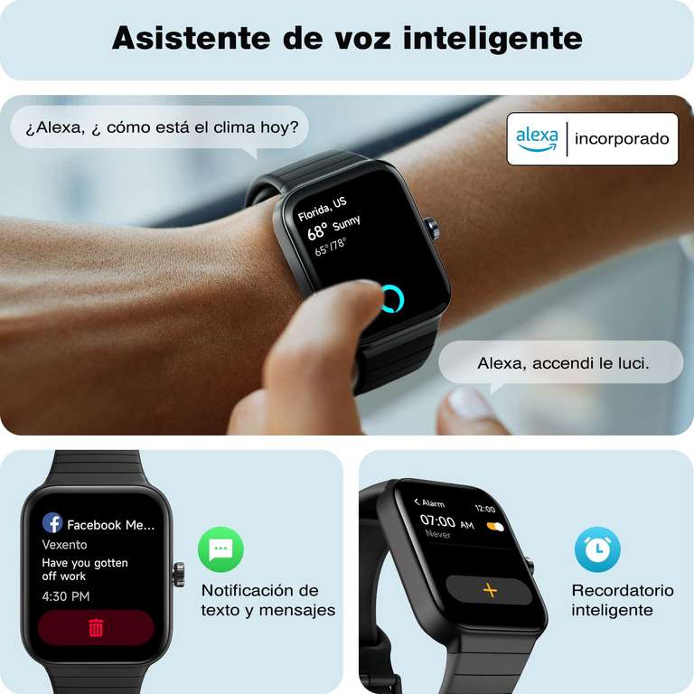 Reloj Inteligente con Llamadas y Voz de Alexa, 1.8" Smartwatch IP68 Reloj Deportivo Mujer y Hombre
