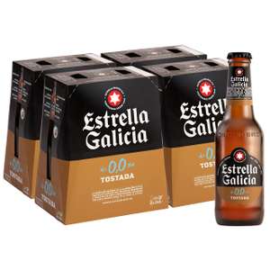 Estrella Galicia 0,0 Tostada - Cerveza Lager sin Alcohol, Pack de 24 Botellas x 25 cl, Sabor y Aroma Tostado