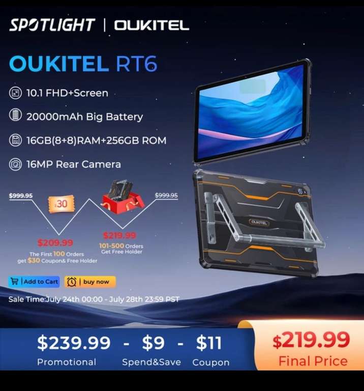 Oukitel-Tablet RT6,20000mAh,8/256GB,10,1 pulgadas,FHD +, Android 13, MTK8788
