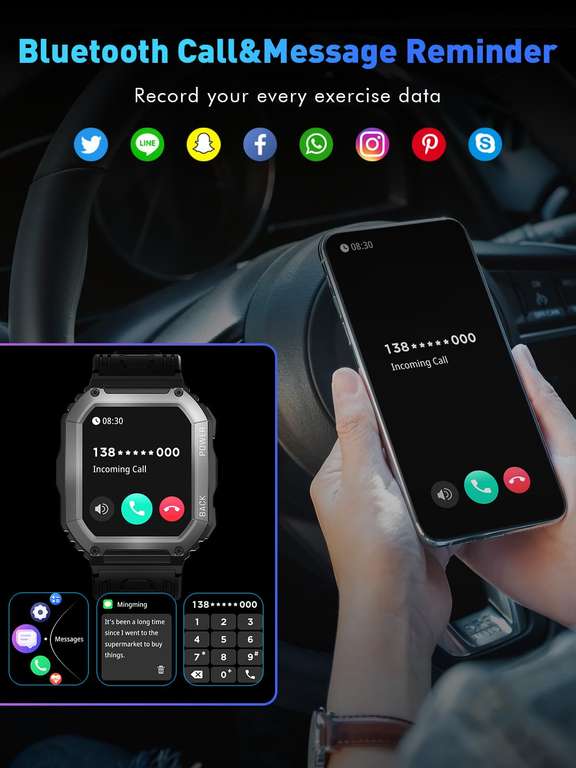 Smartwatch AOUQEE con Llamadas, 1.8", IP68, 100 Modos Deportivos, Pulsómetro, Monitor de Sueño, Podómetro.