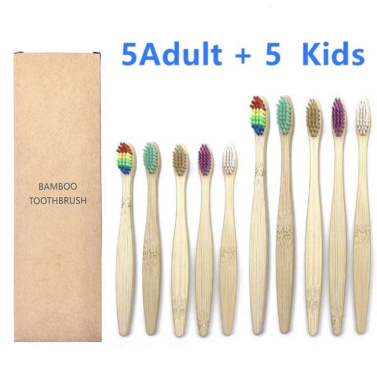 10 cepillos de dientes de bambú natural para niños y adultos ( varios colores)