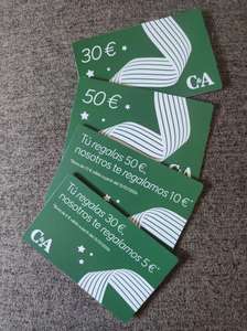 10€ y 5€ de regalo en C & A al comprar sus tarjetas regalo (tienda física)