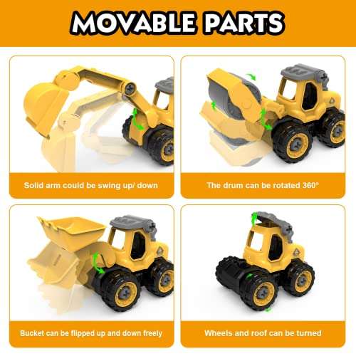 Vehículo de Construcción para Niños, 3 en 1 Tractor/Camión de hormigón/ Que Pueden Montar y Desmontar con Destornillador, aplicar cupon