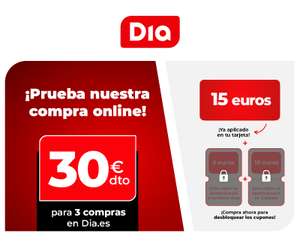 DIA - ¡Hasta 30€ de descuento en 3 compras online!