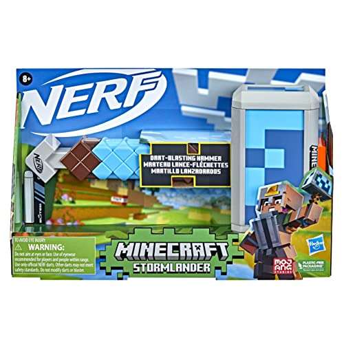 Nerf Minecraft Stormlander - Martillo lanzadardos - Lanza 3 Dardos - Incluye 3 Dardos Elite - Palanca de Recarga