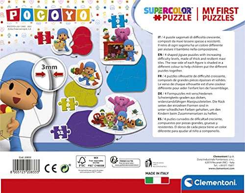 Clementoni Supercolor My First Pocoyo-3,6,9,12 Piezas-Puzzle Contorneado, niños de 2 años, Rompecabezas de Dibujos Animados-Made in Italy