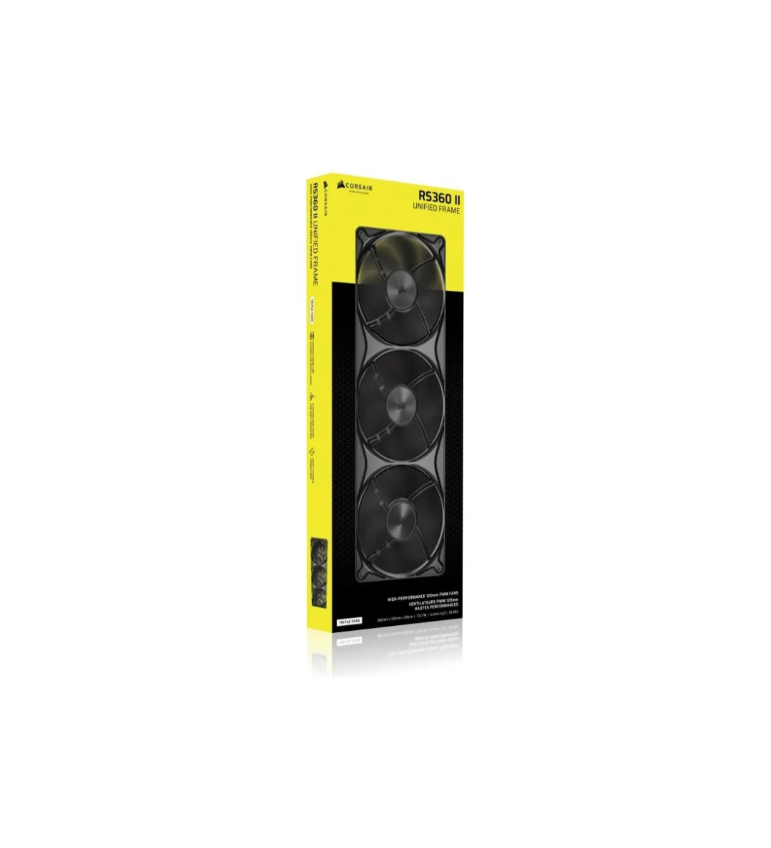 Corsair RS360 II Unified Frame - Triple Ventilador en marco único 360mm PWM, Rodamientos de cúpula magnética, Modo Zero RPM, Negro