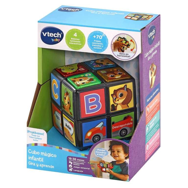 VTech - Cubo infantil Gira y aprende, Juguete de actividades interactivo para niños +18 meses, Versión ESP